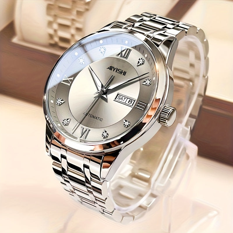[Luxury Watch] AIYISHI Men's Luxury Stainless Steel Quartz Watch | Tourbillon Calendar with Night Light, Father's Day Gift