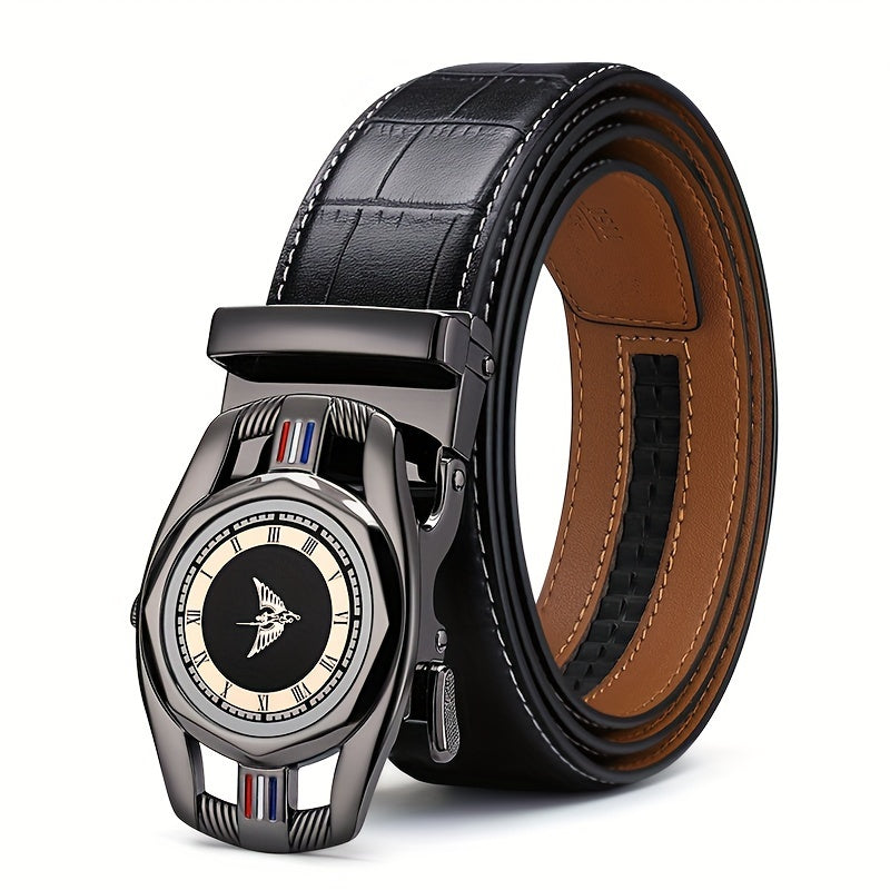 Men's Genuine Leather Ratchet Belts - Crocodile Texture, Automatic Sliding Buckle, No Hole Adjustable Trim To Exact Fit - For Men - Perfect Gift for Father's Day & Special Occasions