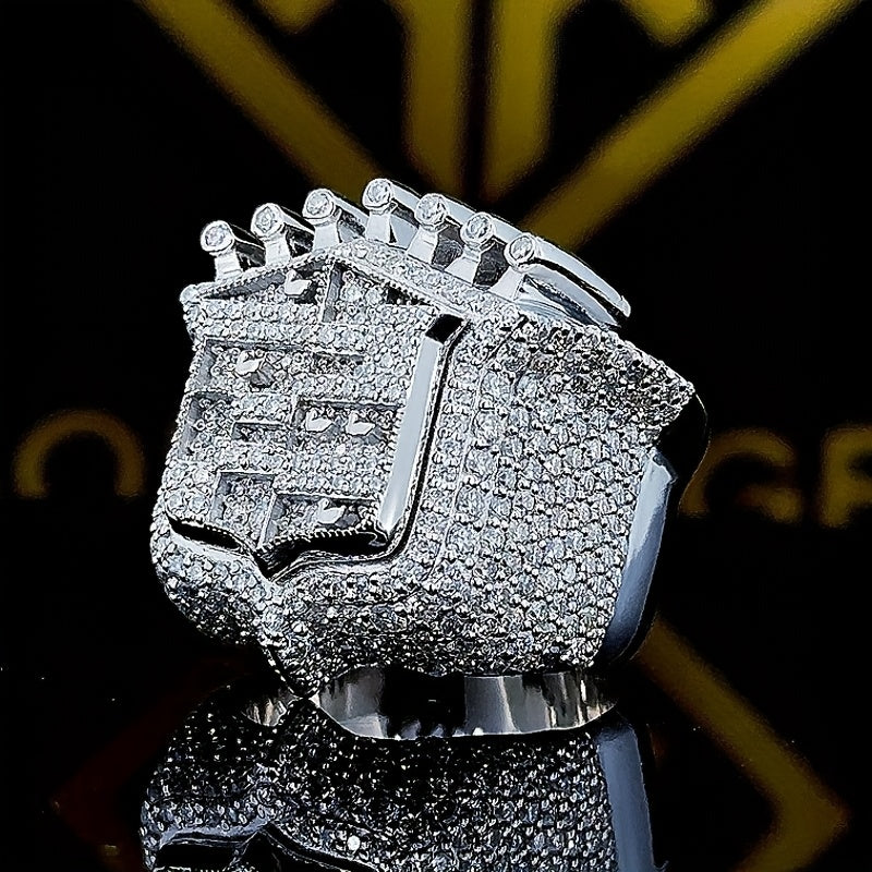 925 Sterling Silvery Men'S Iced Out Round Cut Crown Rings Rapper Hip Hop Ring Engagement Jewelry For Gift