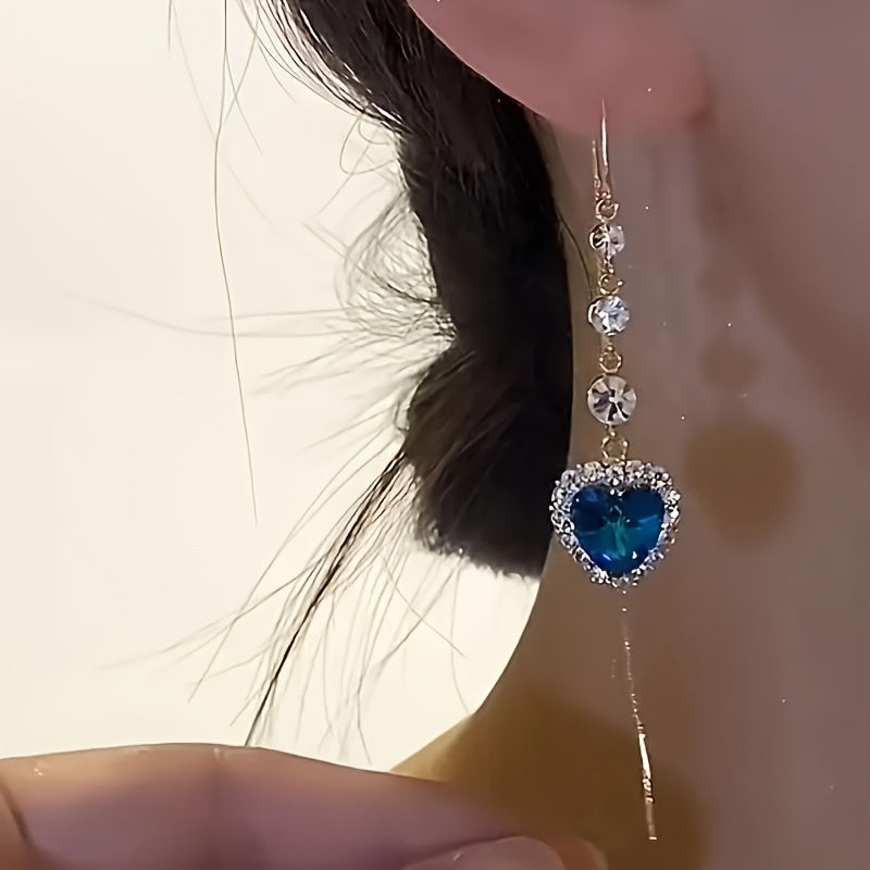 2 Pairs Heart-Shaped Crystal Pendant Earrings - Exquisite, Luxurious, Sparkling Rhinestone, Ideal for Valentine's Day Gifts