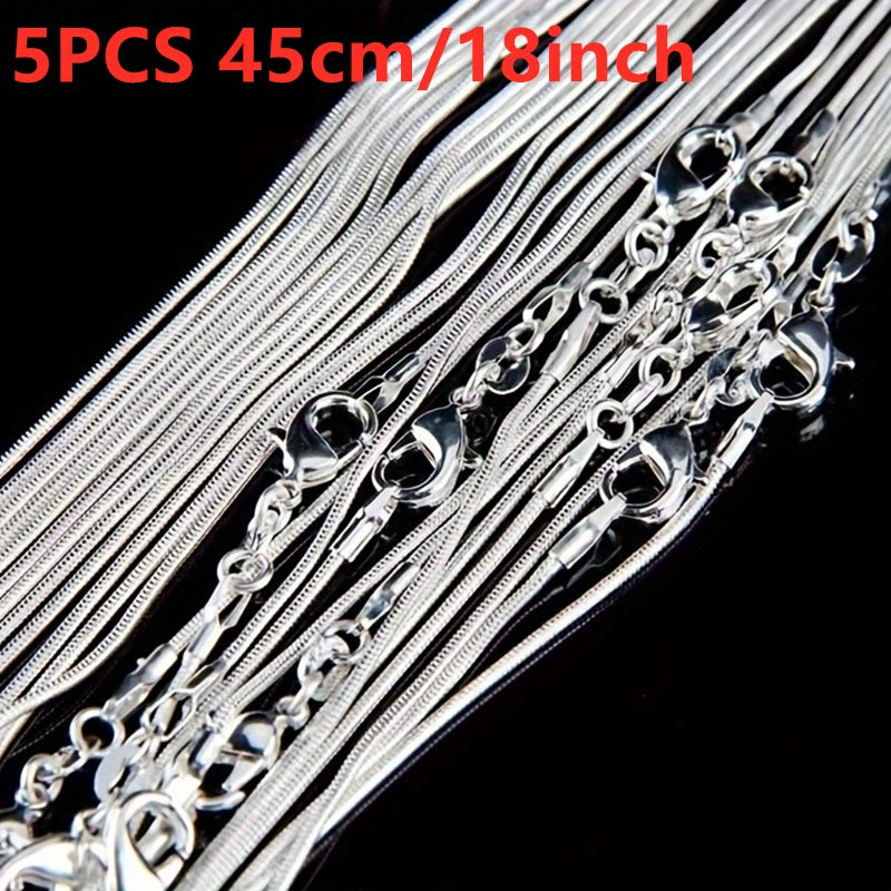 5pcs Set 925 Silver Plated Snake Chain Necklaces, 1mm Solid For Beads Chain, For Women Lady Men, Ideal Christmas Gift With A Gift Bag.