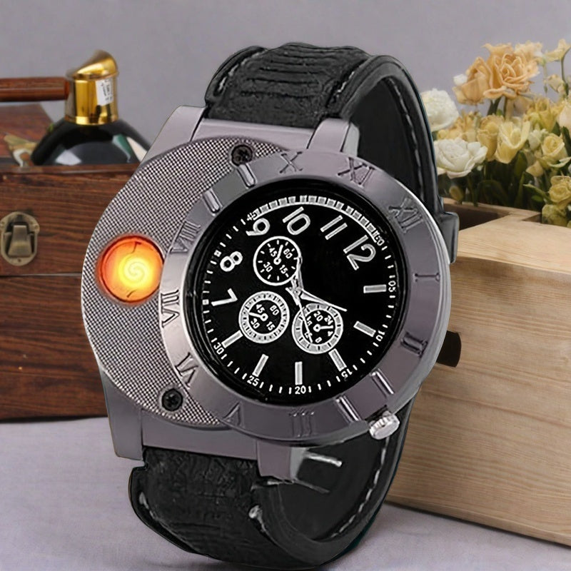 Lingkun Valentine's Day New Watch, Men's Casual Watch, Windproof Smoke Lighter Christmas Gift, Gift for Father, Anniversary Gift, Valentine's Day Gift