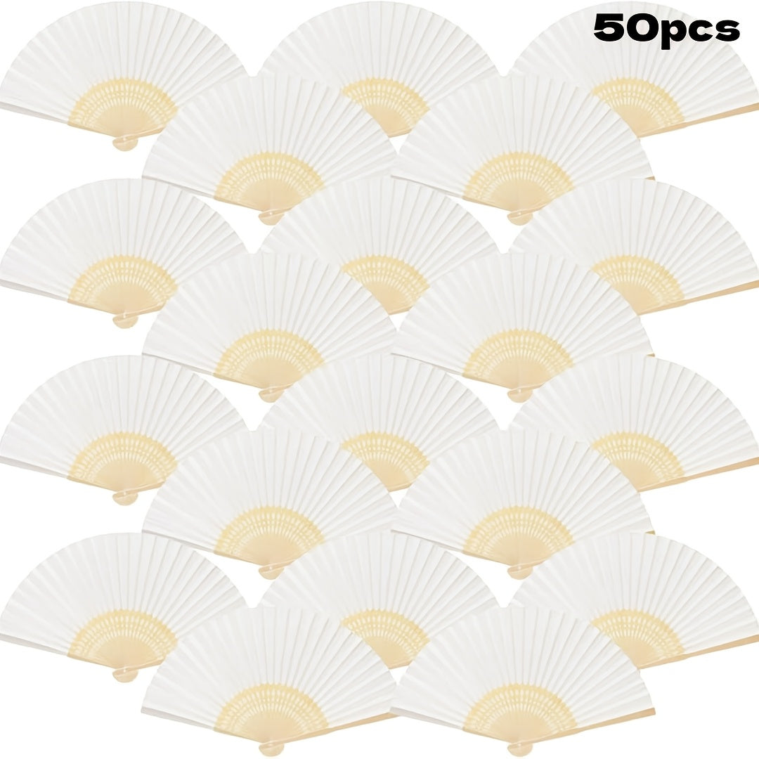 20/50/65pcs White Handheld Paper Fan Paper Folding Fans with Bamboos for Wedding Gift, Party, Cosplay, Dance Practice