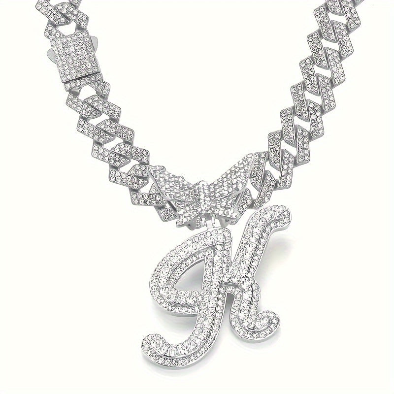 1pc Initial Letter Necklace for Men & Women - Cuban Link Chain with Butterfly Letter Pendant, - Alphabet, Suitable for Birthday/Father's Day/Mother's Day Gifts, Hip Hop Jewelry for,, Family