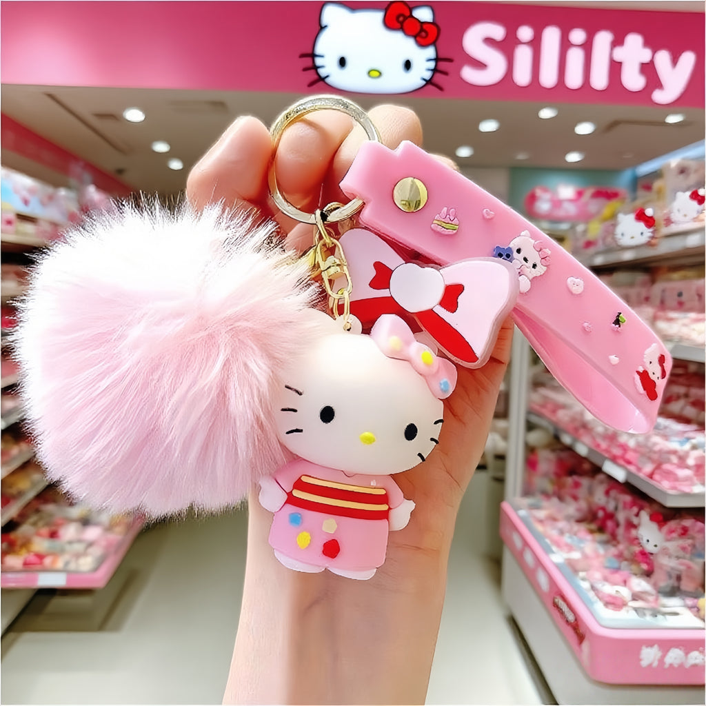 14pcs Sanrio For Hello KittyKeychains, Cartoon Cute Glitter Key Rings, Bag Pendants, Car Key Fobs, Plus Bright Balls More Eye-catching, Set Of Keychains, Key Rings, Pendants, Accessories, Suitable For Women'S Exquisite Holiday, Birthday Small