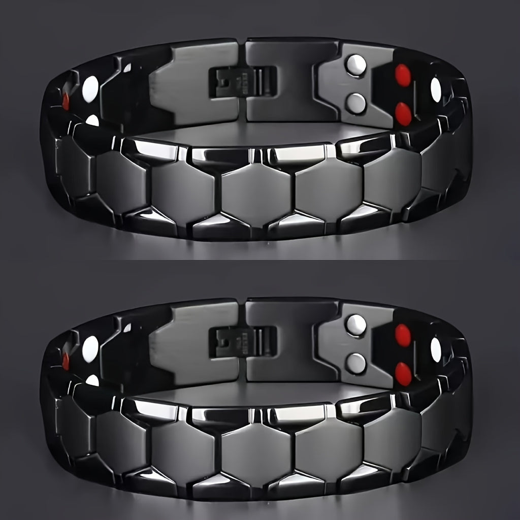 Men'S Titanium Alloy Hexagonal Wide Bracelet - Allergen-Free, Water-Resistant, Removable Wristband, Multi-Color Fashion Accessory Gift (For Christmas, Valentine'S Day, Father'S Day), Versatile Design, Secure Snap Ring