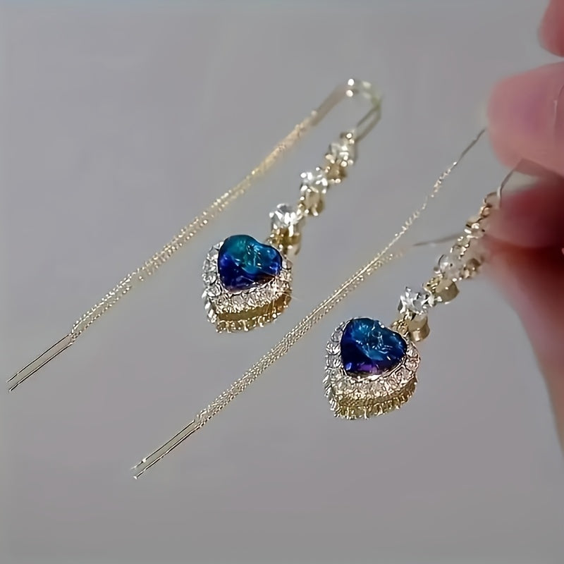 2 Pairs Heart-Shaped Crystal Pendant Earrings - Exquisite, Luxurious, Sparkling Rhinestone, Ideal for Valentine's Day Gifts