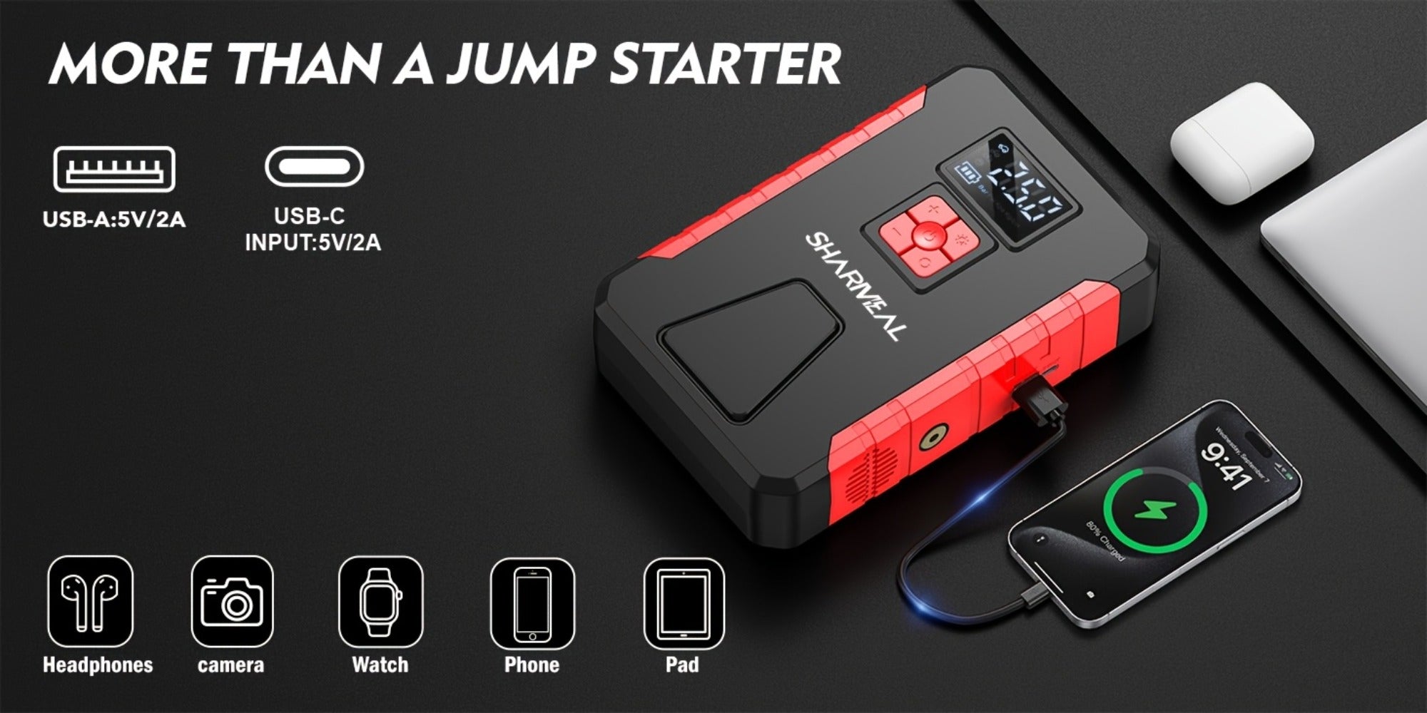 [Portable Jump Starter] 15000A-19000A Peak 350PSI 12V 17-in-1 Portable Jump Starter with Air Compressor Jump Starter, Car Battery Charger, Car Jump Starter with Air Compressor, Jump Starter Para, Car Accessories Tools, LED Light, Battery Charger, Cart Bat