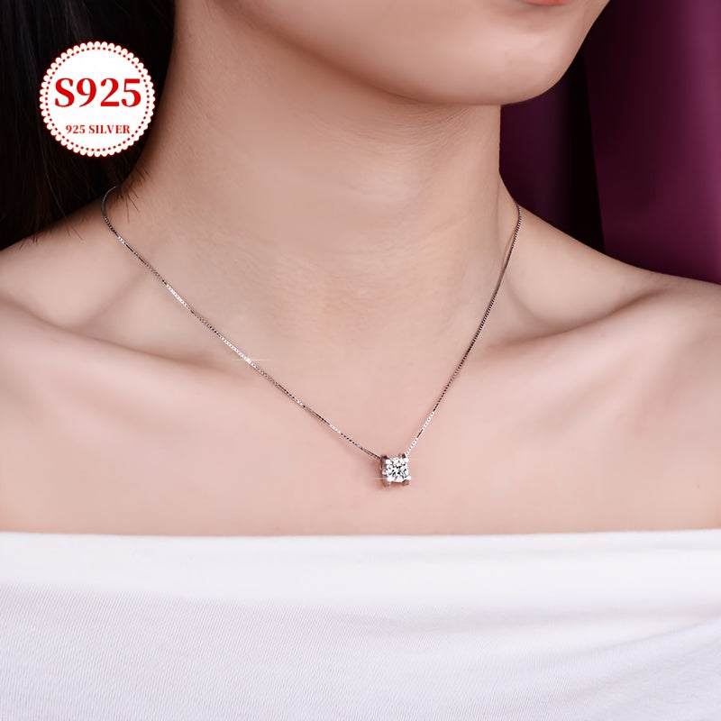 [Mother's Day Gift] Moissan Silvery Necklace] S925 Silvery Moissan Silvery Necklace, Women's Necklace, Classic Pendant, Fashionable Trendy Jewelry, Collarbone Chain, Engagement Necklace, Gift For Women, Mother's Day Gift, Holiday Gift