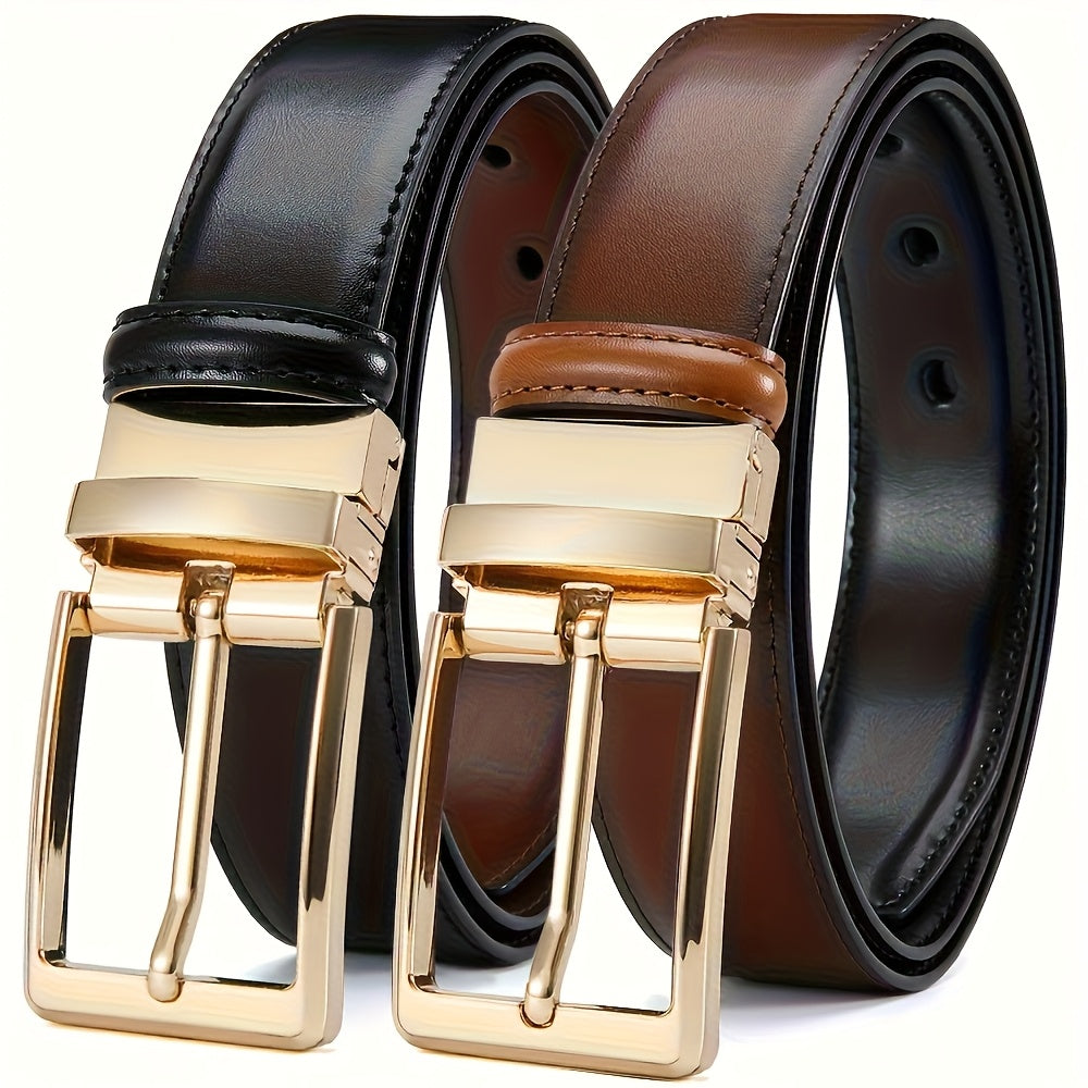 Fashionable Men'S Genuine Leather Belt, Reversible Design with Two Sides of The Buckle, Suitable for Business Men'S Belt
