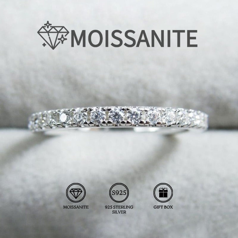[Wedding Band] 1.3G Moissanite 0.1Ct 925 Sterling Silver Round Cut Ring: Easy And Elegant, Shining S925 Premium Wedding Band Total Product Weight (2.90 Grams)