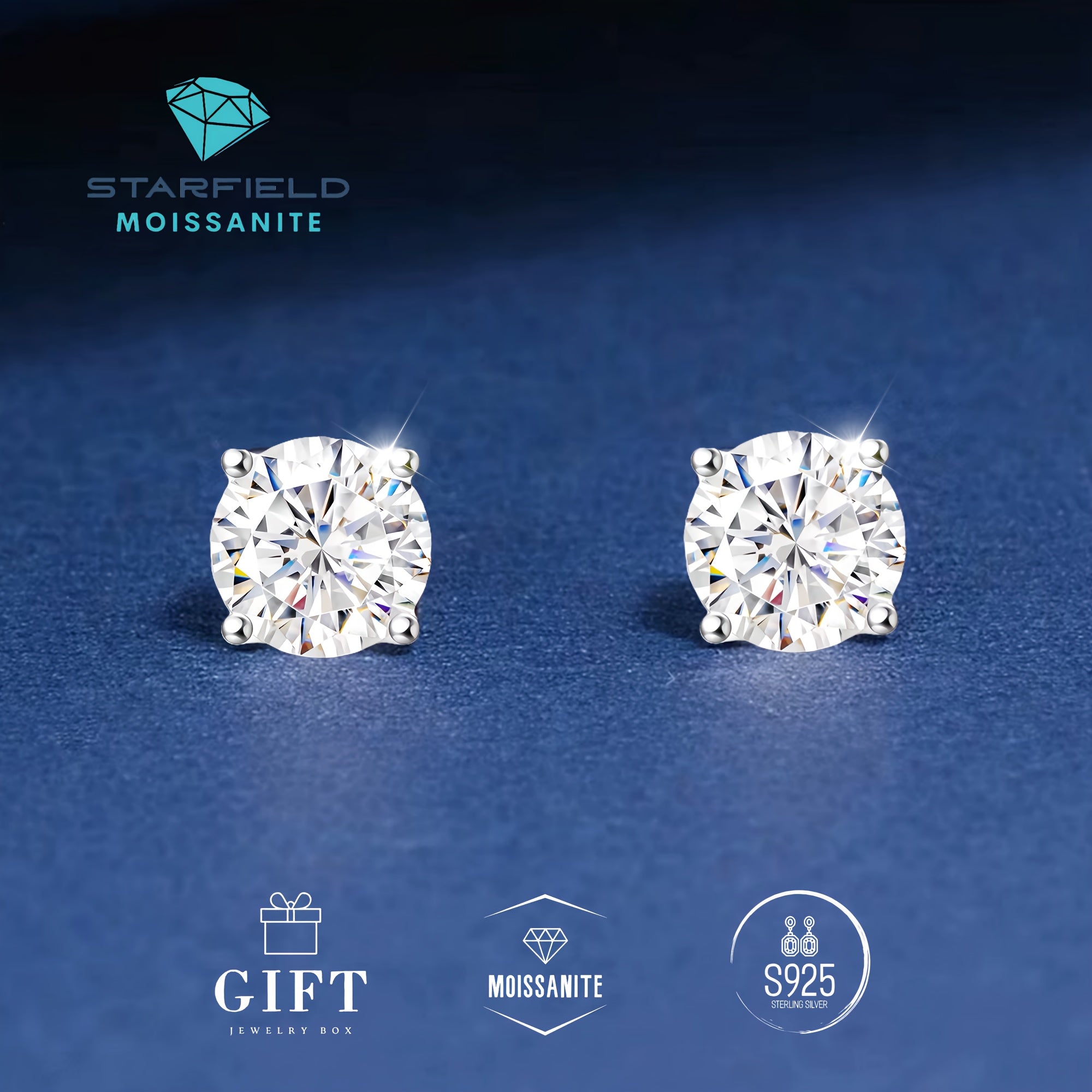 Classic Moissanite Stud Earrings, 0.5CT/1CT/2CT/3CT/5CT*2, D Color VVS1, S925 Sterling Silver. Ideal Gifts for Birthday, Mother's Day, Wedding, with GRA, Velvet Pouch, Silver Polishing Cloth & Ear Backs, Total Weight Of The Product (4.06g)