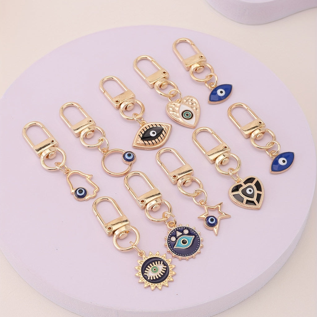10pcs Evil Eye Keychain Amulet Fashion Cute Key Ring Purse Bag Backpack Car Key Charm Earbud Case Accessory Women Gift
