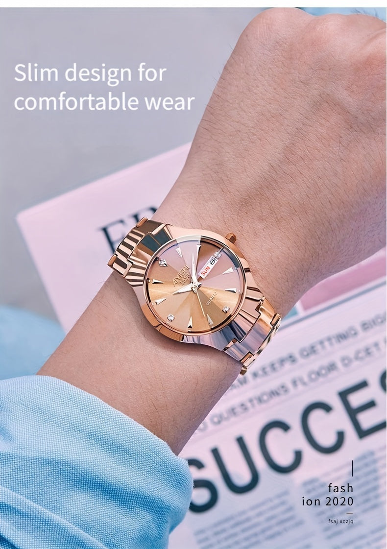 Men's luminous double date watch elegant business niche high-end simple trend quartz watch men