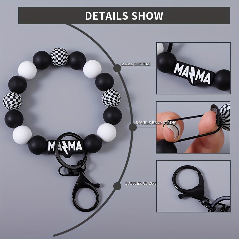 2pcs/set Men's And Women's Checkered Bead MAMA Handmade Bead Keychain Bag Car Key Pendant Accessory Gift for Mom