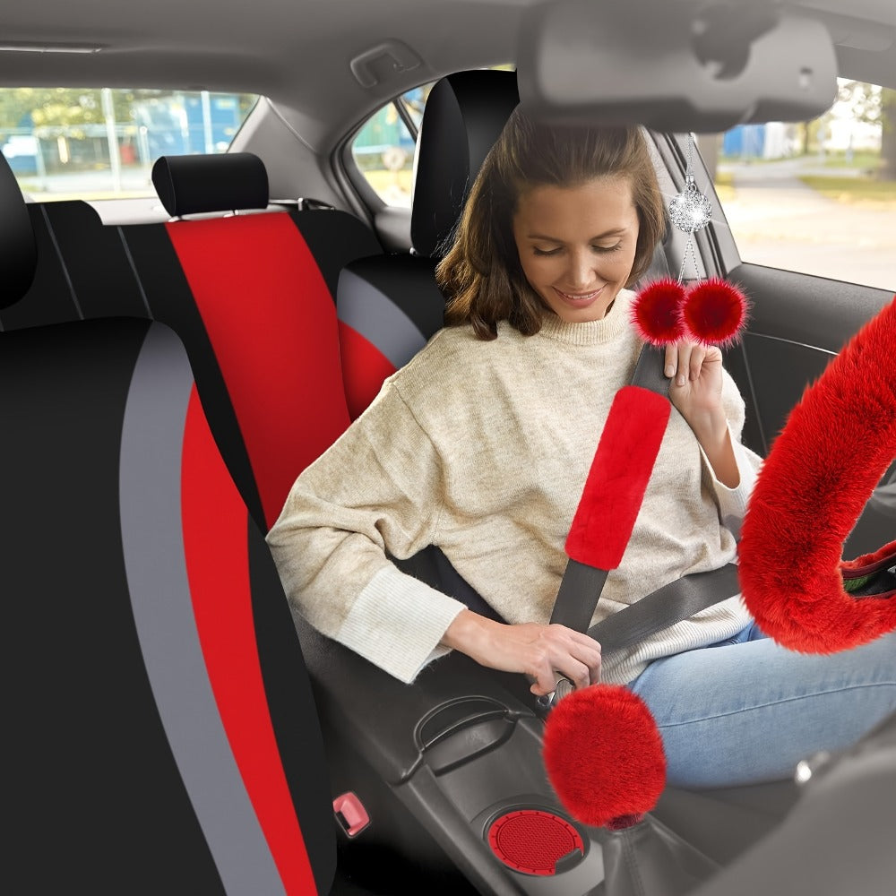 47 Car Seat Cover Full Set Car Seat Covers for Car Front Rear Seat Cover Fluffy Steering Wheel Cover Seat Belt Automotive Floor Mats Car Air Conditioner Decoration Strip Car Accessories Women