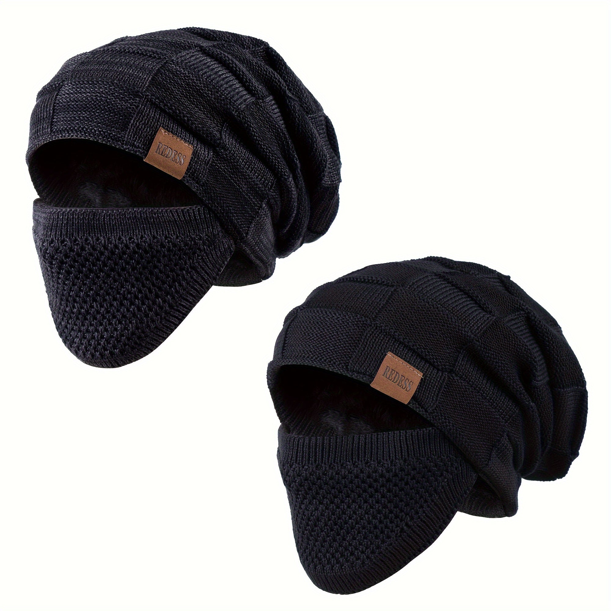 2SETS Beanie Hat for Men And Women Winter Warm Hats Knit Slouchy Thick Skull Cap with Face Cover, Hair Additions, Thanksgiving Christmas Gift for Men