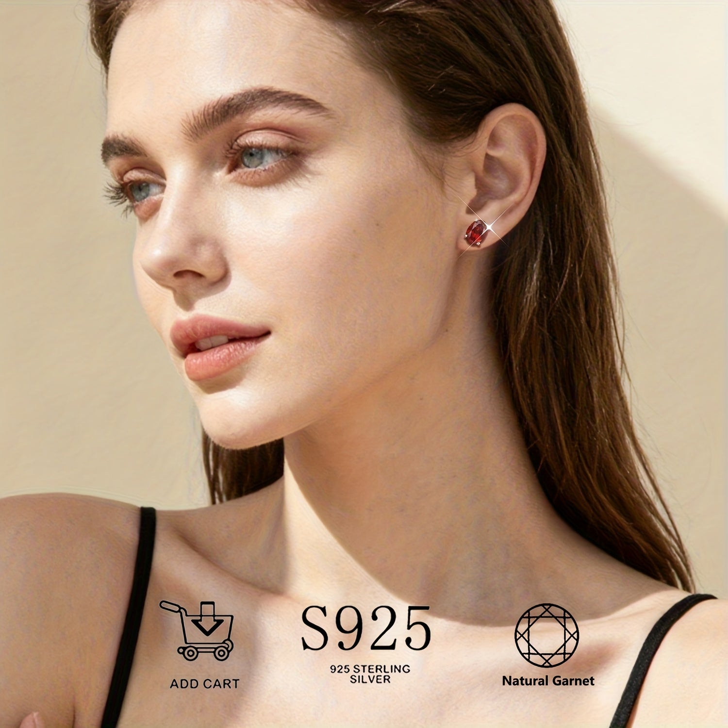 Natural Garnet S925 Silver Stud Earrings, Hypoallergenic, Lightweight, and Durable, Sexy and Elegant Ear Accessories, January Birthstone