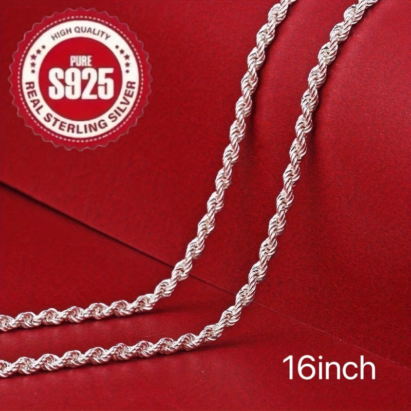 925 Silver Twisted Rope Necklace, with a Simple Hip-Hop Style. an Elegant Jewelry Accessory for Ladies. Suitable for Music Festivals, Vacation Outfits, Valentine'S Day Gifts. Suitable for All Seasons And Can Be Worn Daily.