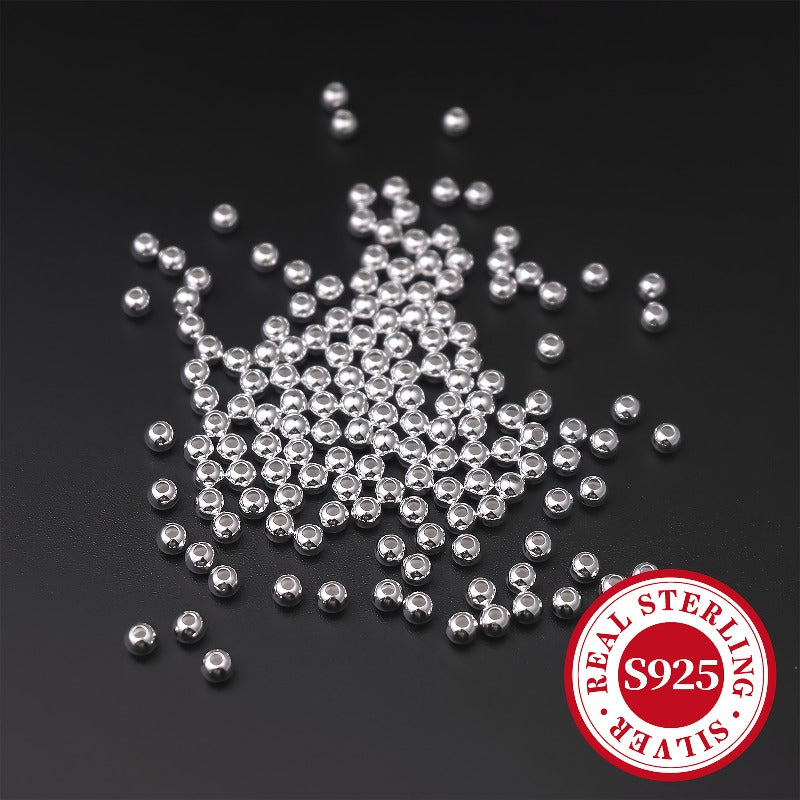 50pcs/Bag S925 Sterling Silvery Round Beads, Loose Polished Beads, High-End Handmade Jewelry Materials, Suitable for Making Bracelet And Anklet Additions