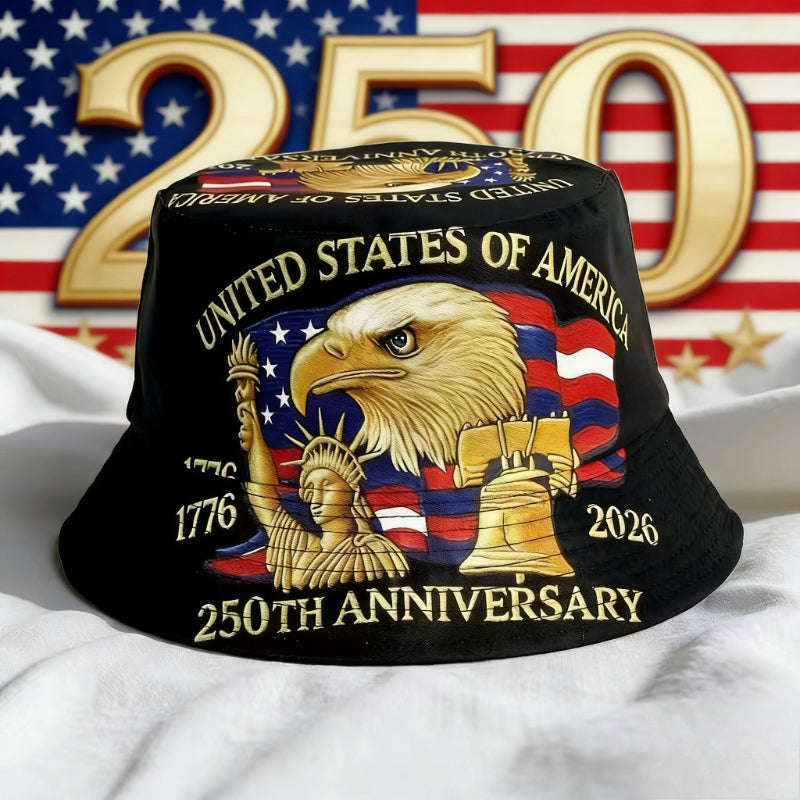 250Th Anniversary American Patriotic Bucket Hat, a Bucket Hat with a Patriotic Theme for Independence Day, Is The Perfect Gift for Patriots, a Festive Accessory, And a Must-Have for History Enthusiasts, Suitable for Both Men And Women