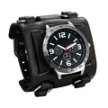 Hip Hop Punk Rock Style Analog Quartz Men's Watch, Europe And The United States Trend Personality Biker Wide Leather Watch, Three Eyes Decorative Dial, Halloween Christmas Birthday Gift