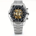 [Automatic Skeleton Watch] Jewelrywe Men's Self-Winding Watch Stainless Steel Band Automatic Mechanical Skeleton Wristwatches, Without Battery