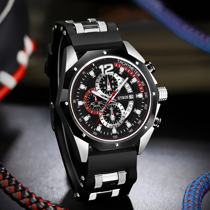 1pc Men'S Fashion Casual Quartz Watch, Silicone Strap, Date Display - Stylish Casual Wristwatch for Casual Attire, Casual Wristwatch | Sporty Watch Design | Quartz Movement, Thanksgiving, Christmas The Perfect Gift Reloj Para Hombre.