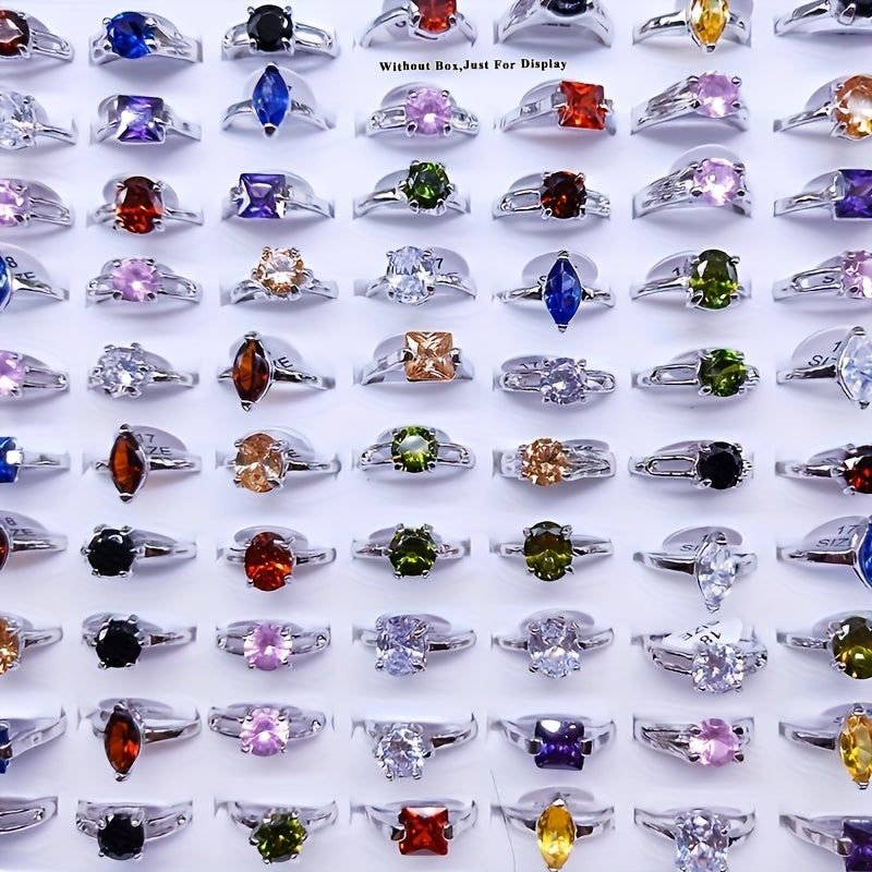 25pcs Synthetic Zirconia Shimmering Geometric Ring Color Random- Multi-Color Options for Engagement, Wedding & Evening Parties
