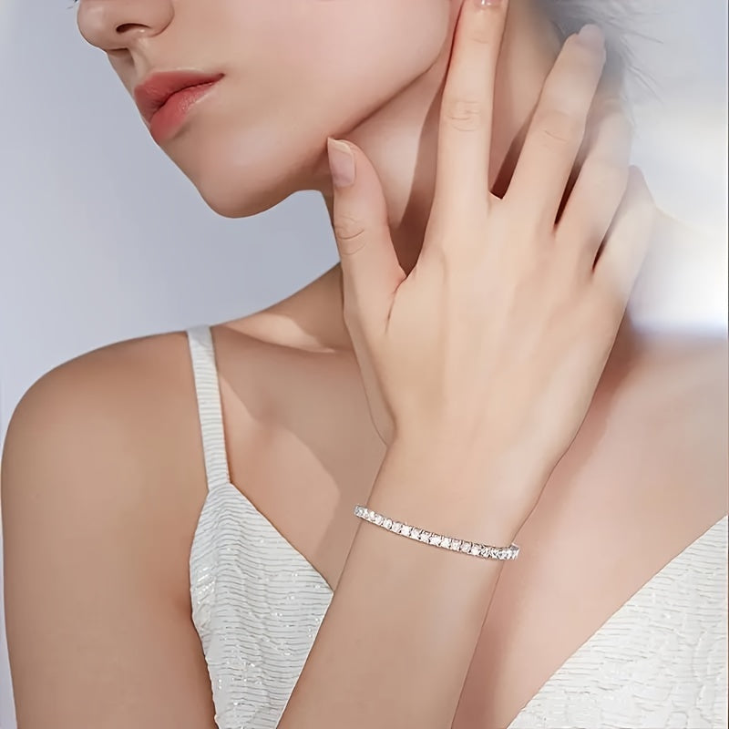 Luxurious S925 5mm Pure Silvery Moissanite Tennis Bracelet - Bright Cut, Row Of Moissanite - Elegant Style for Women, Suitable for Wedding, Birthday, Anniversary, Mother's Day Gift Halloween Gifts.Forever Love.Total Weight Of The Product (7.97g)