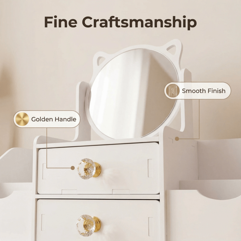 Jewelry Box, Small Makeup Storage, Requires Manual Assembly, Cute Cat Ear High-definition Mirror, Sweet and Exquisite Design, Light Luxury and Exquisite, Suitable for Use in the Living Room, Washbasin, and Dressing Room.