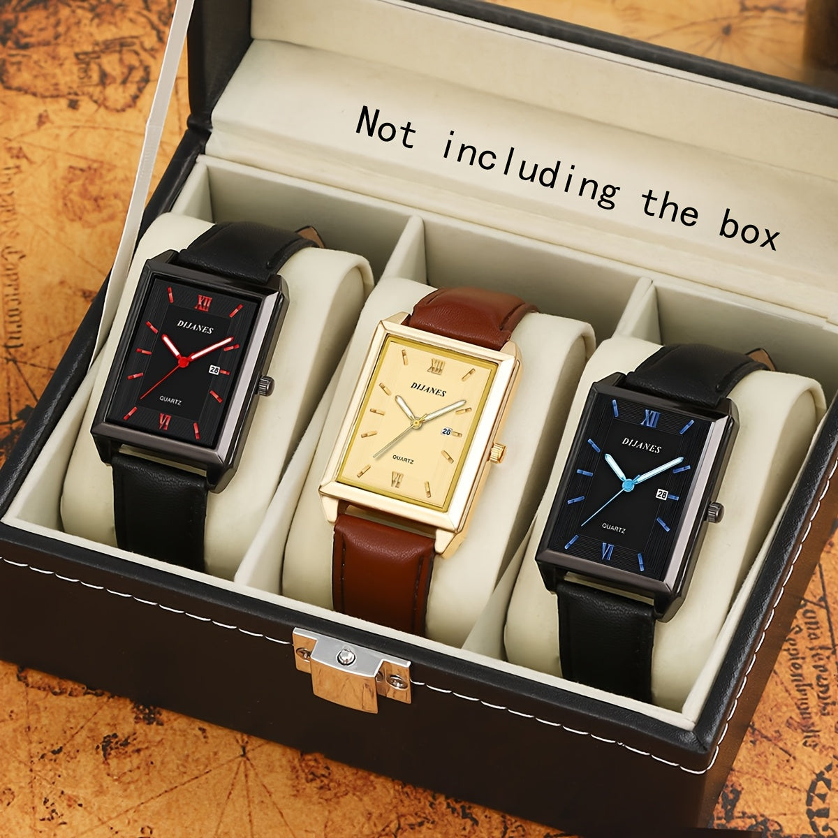 3pcs/Set Square Men'S Watch Sports Casual Wrist Watch Men Business Quartz Watches