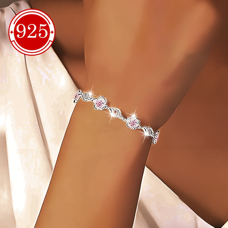 925 silver hypoallergenic bracelet, one pack, Women's peach blossom bracelet, light luxury niche design flower hand ornament, for couples, best friends, daily wedding banquet, seaside vacation, Valentine's Day, Ramadan, anti-oxidation packaging