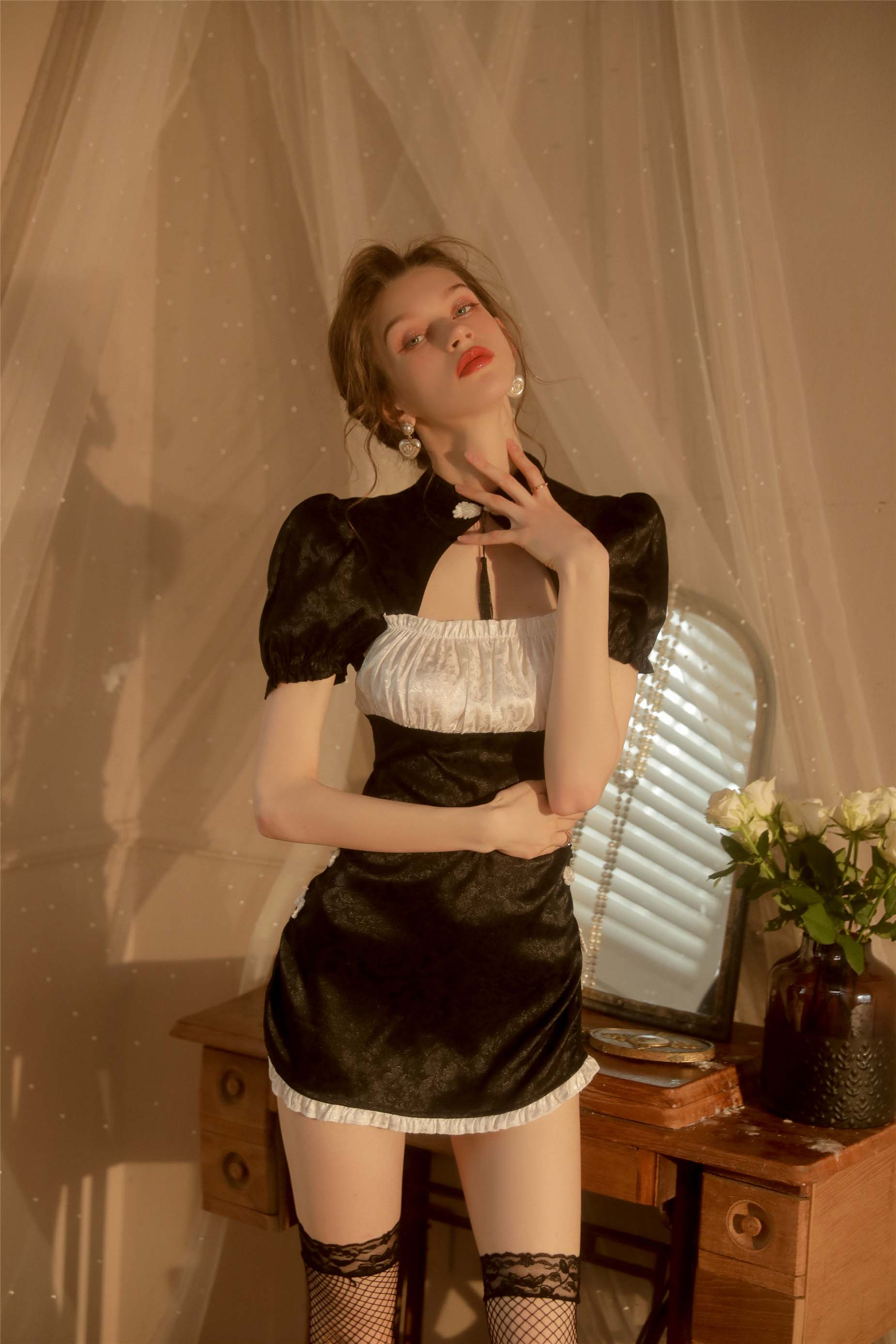 D-8492 Sexy classical cheongsam style uniform seductive pajamas