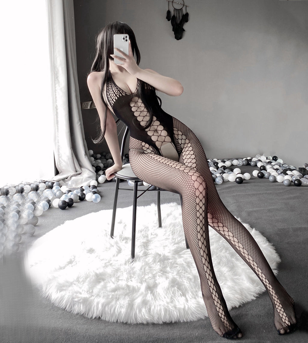 W-3106 Erotic mesh bandeau open crotch one-piece