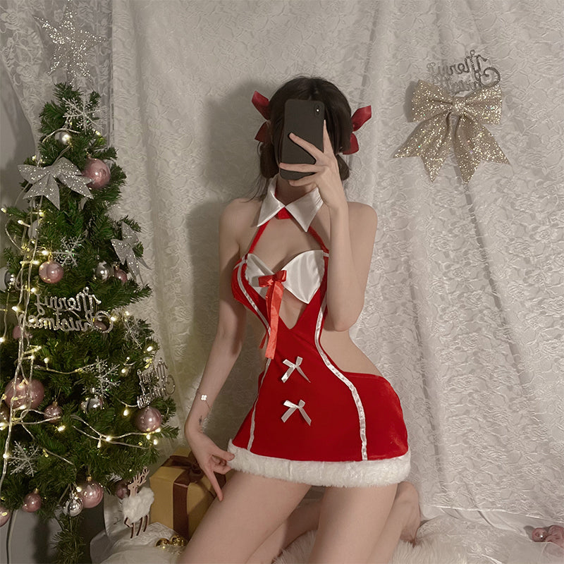 SD-6108  New Christmas outfit sexy pure desire cute plush fun hollow dress suit
