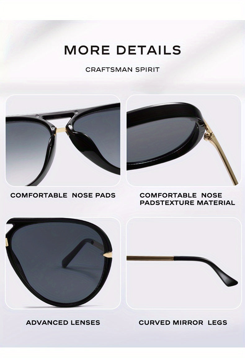 Unisex Double Bridge Sunglasses, Retro Shape Frame, Trendy And Versatile Glasses for Men And Women, Perfect for Cycling, Street Style, Party, Photography, And Everyday Fashion, Protection And Lightweight Design (Includes a Glasses Case)