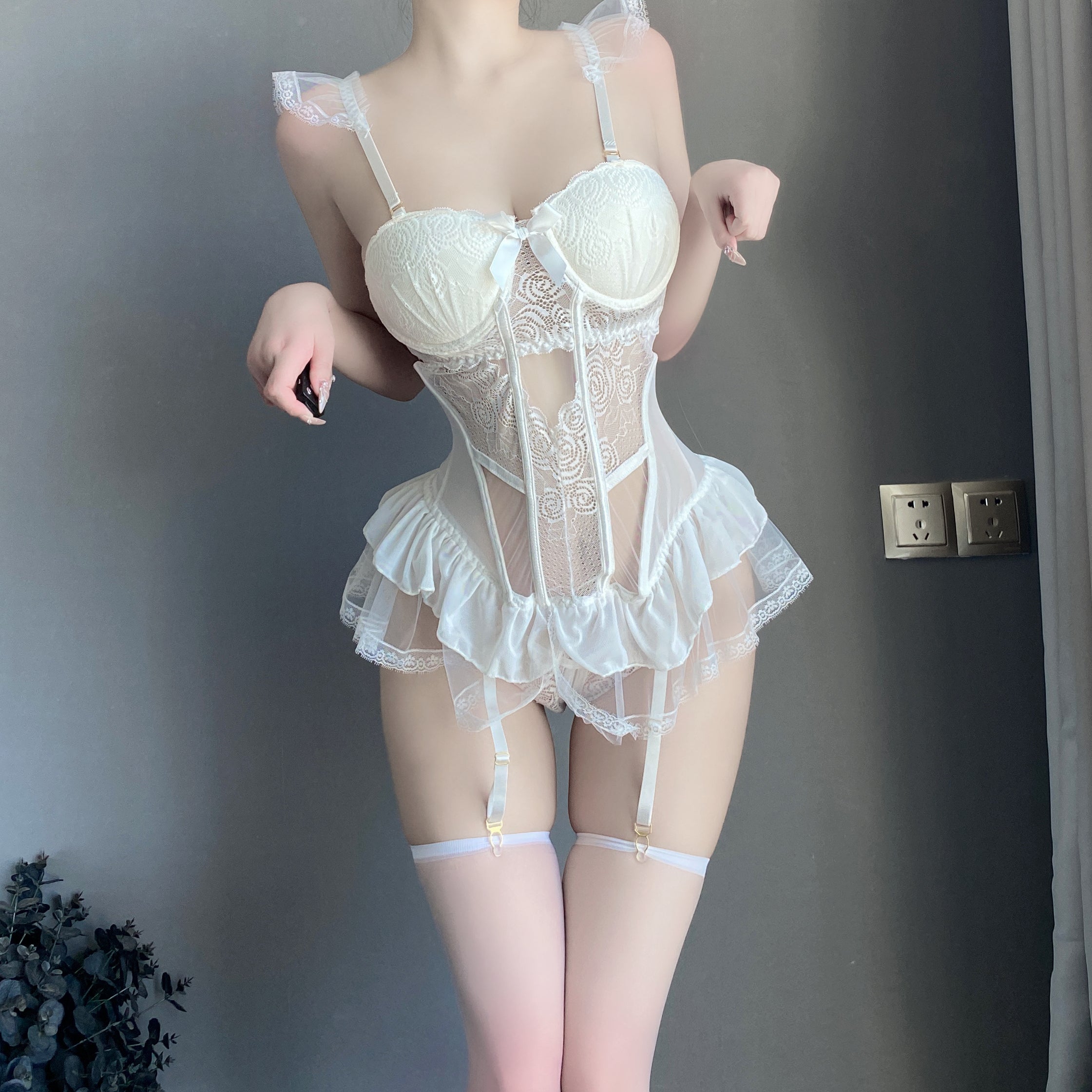T-1431  Erotic lingerie feminine lace one-piece pajamas