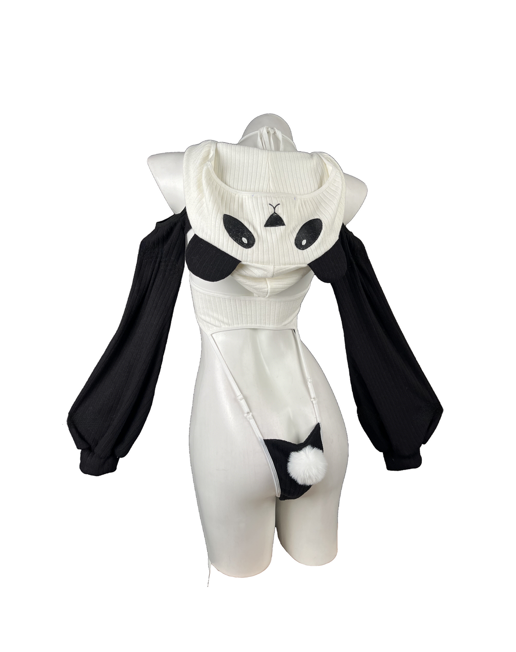 T-101  Edgy-Cute Panda Hooded Onesie | Combed Cotton Cold-Shoulder Puff Sleeve | Embroidered Adjustable Two-Piece Set