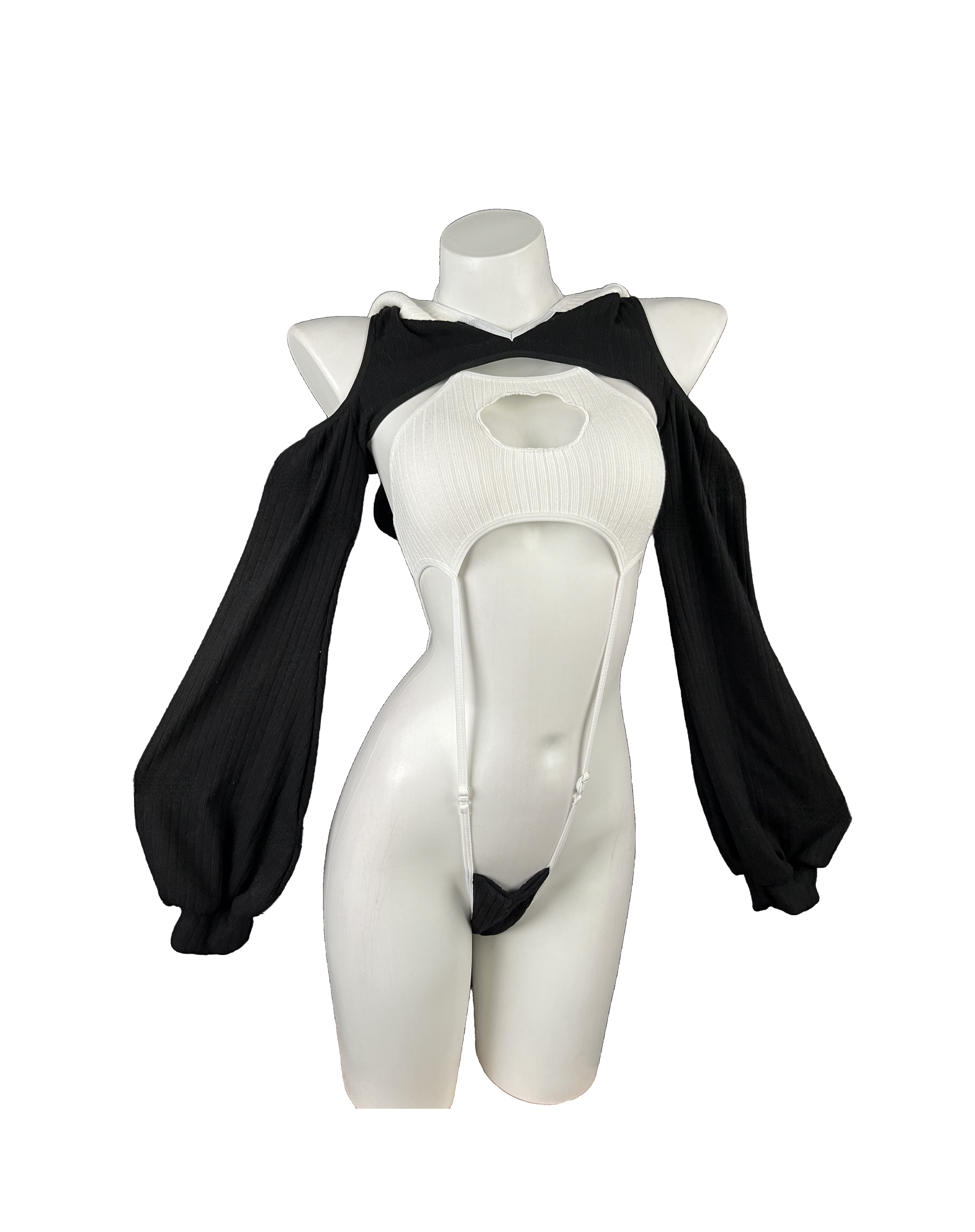T-101  Edgy-Cute Panda Hooded Onesie | Combed Cotton Cold-Shoulder Puff Sleeve | Embroidered Adjustable Two-Piece Set