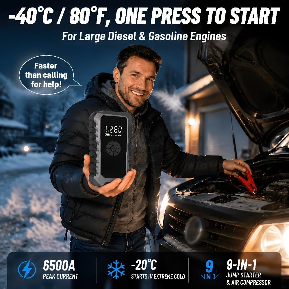 Portable Car Emergency Jump Starter, 12V Car Battery Charger, 160PSI Air Pump Emergency Starter and Single Starter, Multiple Styles, Automotive Accessory Tool, LED Light, Battery Charger, Winter Essential, Holiday Gift