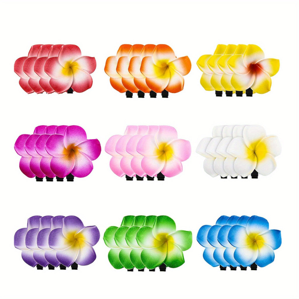 36-Pack Tropical Plumeria Hair Clips - Plastic Frangipani Flower Barrettes for Luau, Beach Parties, Hawaiian Themed Weddings, No Electricity Required