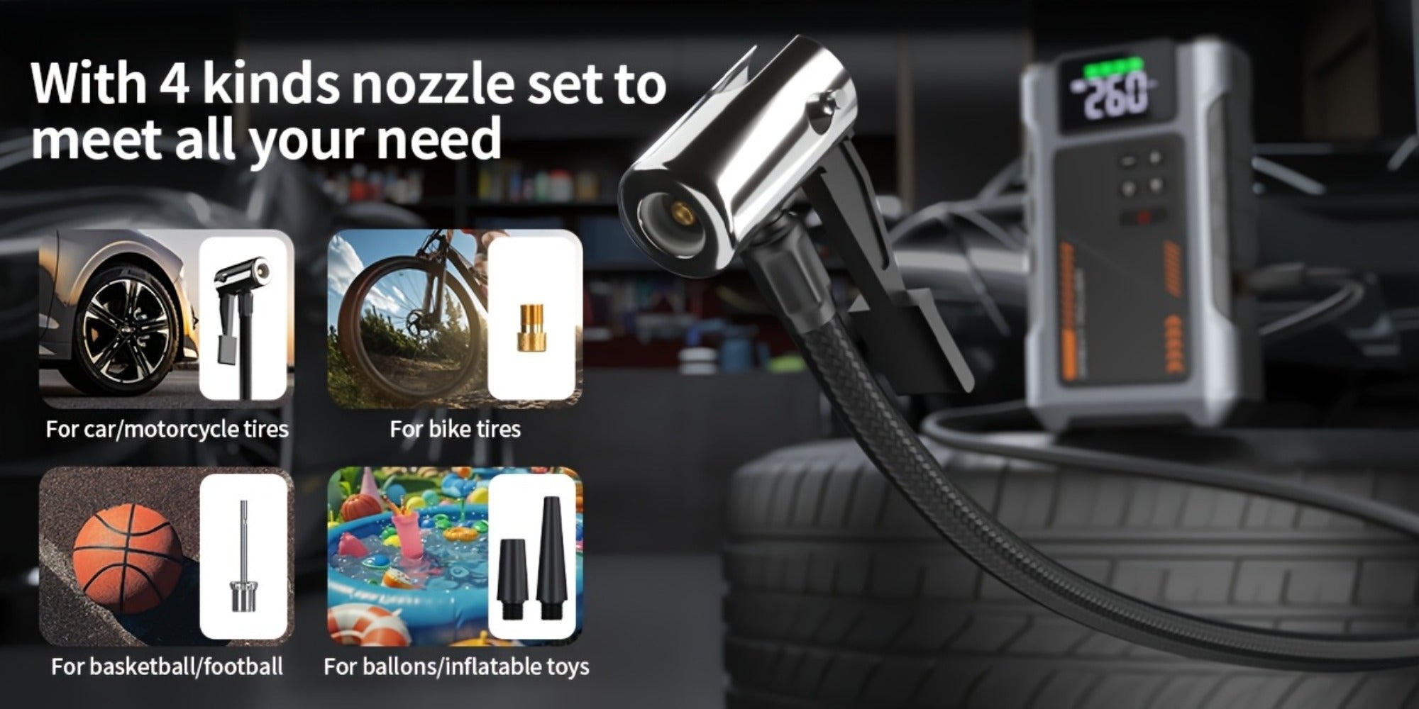 [Portable Jump Starter] 9-in-1 Portable Jump Starter with Air Compressor, Jump Starter for Car, Battery Jump Starter Portable, Car Battery Charger Portable For12V(8.0LGas/6.5L Diesel) Start The Car Quickly, USB Input/output, LED Emergency, Car Accessories