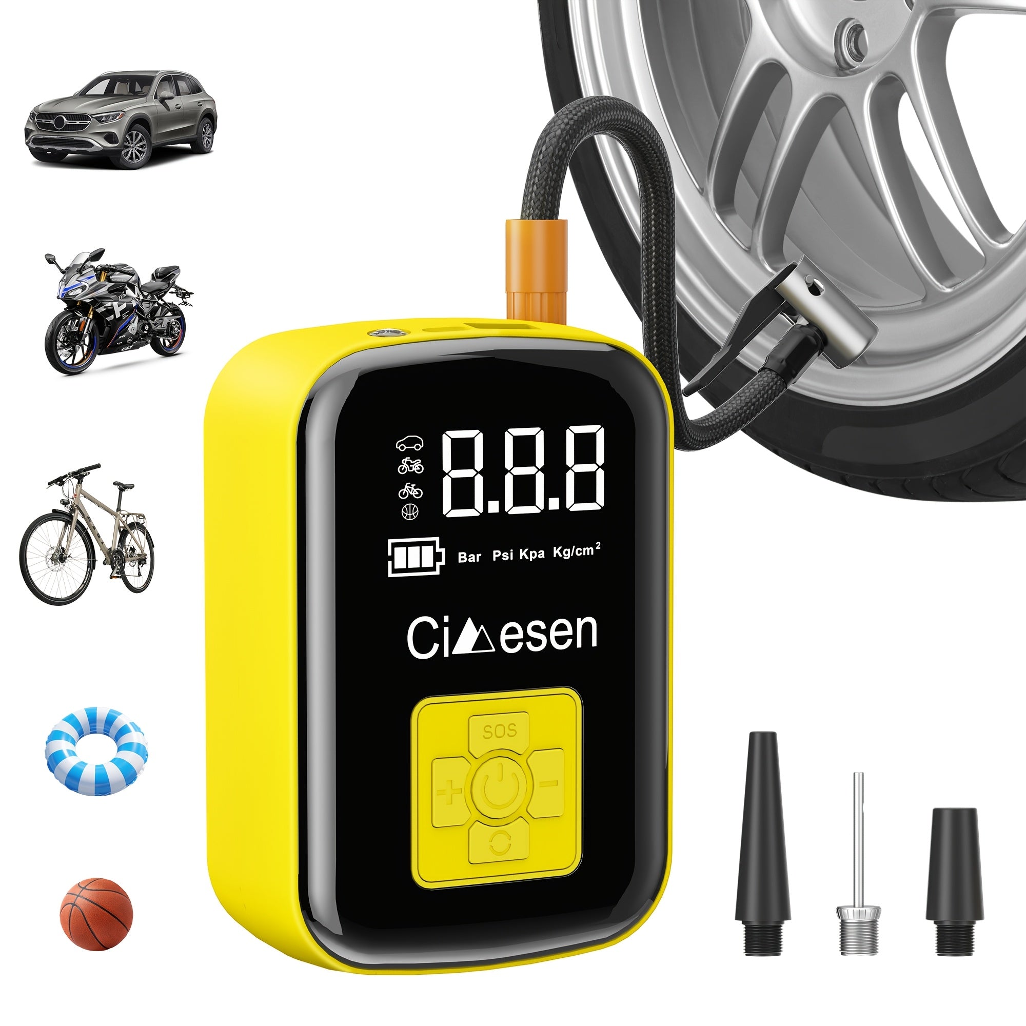 1pc Tire Inflator Portable Air Compressor, Fast Cordless Air Pump, Digital Display With Multi-function Nozzle Adapter And Long-lasting Lithium Battery For Car Motorcycle Bicycle Tire Ball, Auto Parts
