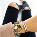 Wooden Ladies Watch, Multicolor Wooden Strap, Four-Color Dial, Wood Quartz Wristwatch