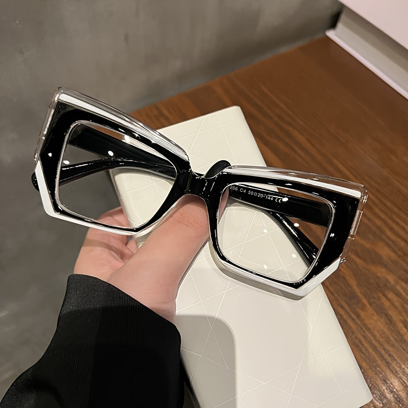 VIUIRNKA Women's Glasses, Trendy Cat Eye Frame with Transparent PC Lens, Blue Light Blocking Computer Glasses, Lightweight Color Block Fashion Eyewear with Case, Cool  Style, Quality Event Wear, Trending Holiday Gifts