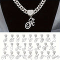 [Heart Letter Necklace] 1pc Silvery Cuban Chain Heart Shaped Letter Pendant Necklace | Initial Letter Necklace for Men And Women - Hip Hop Jewelry Gift