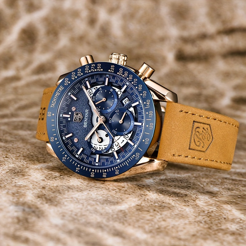 [BENYAR Luminous Chronograph Watch] BENYAR Analog Quartz Chronograph Luminous Watch - Big Face Mens Business Work Sport Casual Fashion Designer Dress Wrist Watch - Elegant Gift For Men