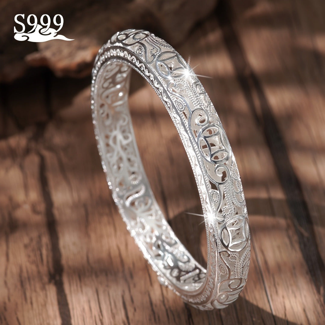 [Girlfriend Birthday Gift] S999 Pure Silver Women's Bracelet, Solid Silver Closed End Bracelet, Women's Multi Functional Jewelry, High End Shining Fashion, Girlfriend Birthday Gift