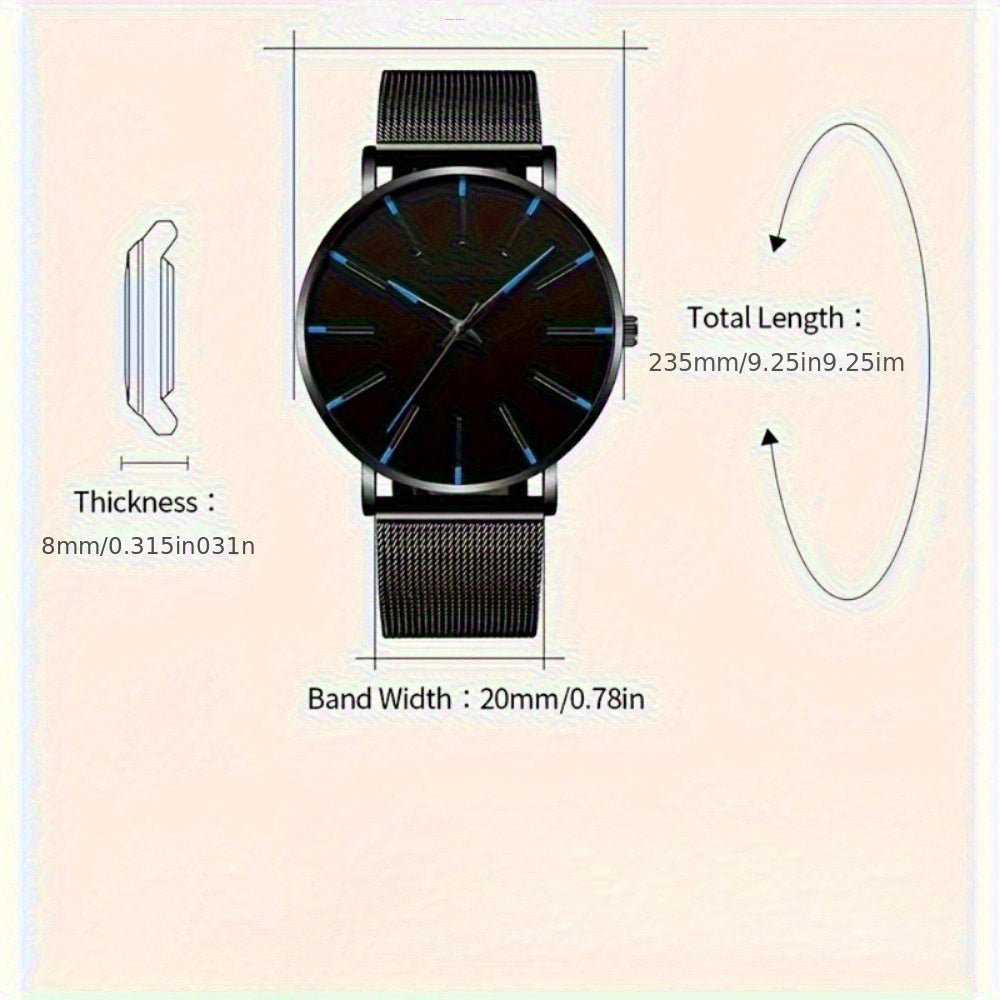 [Casual Business Special] 4pcs Men's Luxury Watch And Set - Quartz Analog Watch with Black And Red Hands, Matching Bracelet And Necklace, Analog/Digital-Like Sub-Dials - Low Voltage for Casual/Business/Special Occasions - Complete
